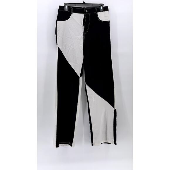 SWEET RAIN Women's Black-White Colorblock High-Rise Straight-Leg SZ L - Picture 1 of 10